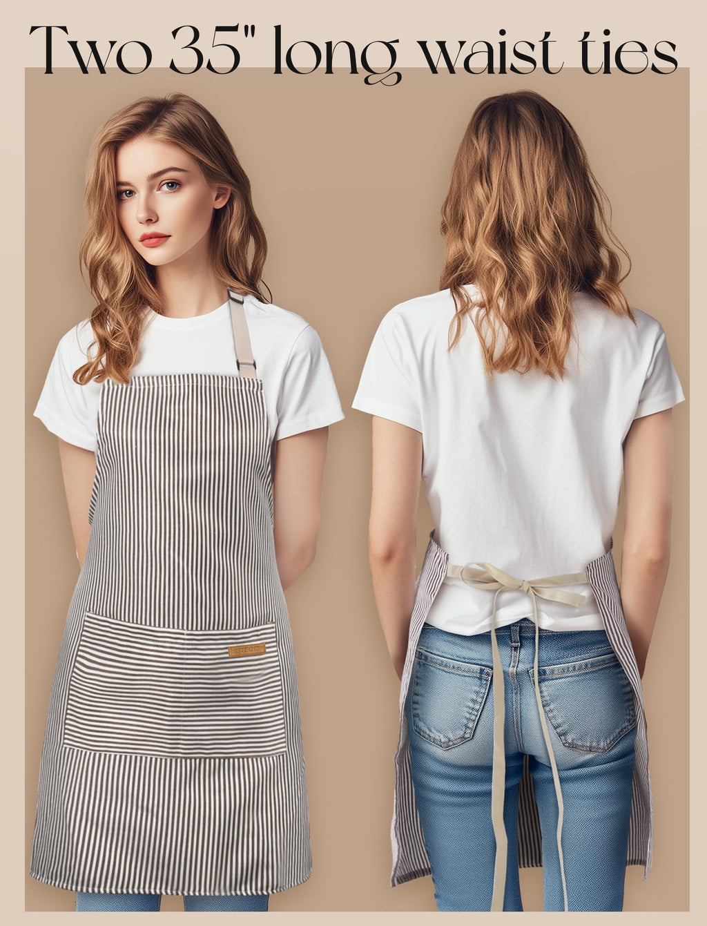 Cardkiss 2 Pack Kitchen Cooking Aprons, Soft Aprons for Women Men with 2 Pockets Chef Apron with Adjustable Neck Strap and Long Tie