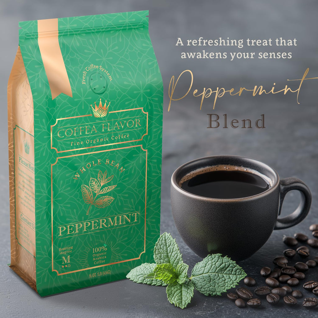 Organic Whole Bean Coffee Medium Roast (16oz) - Peppermint Flavored