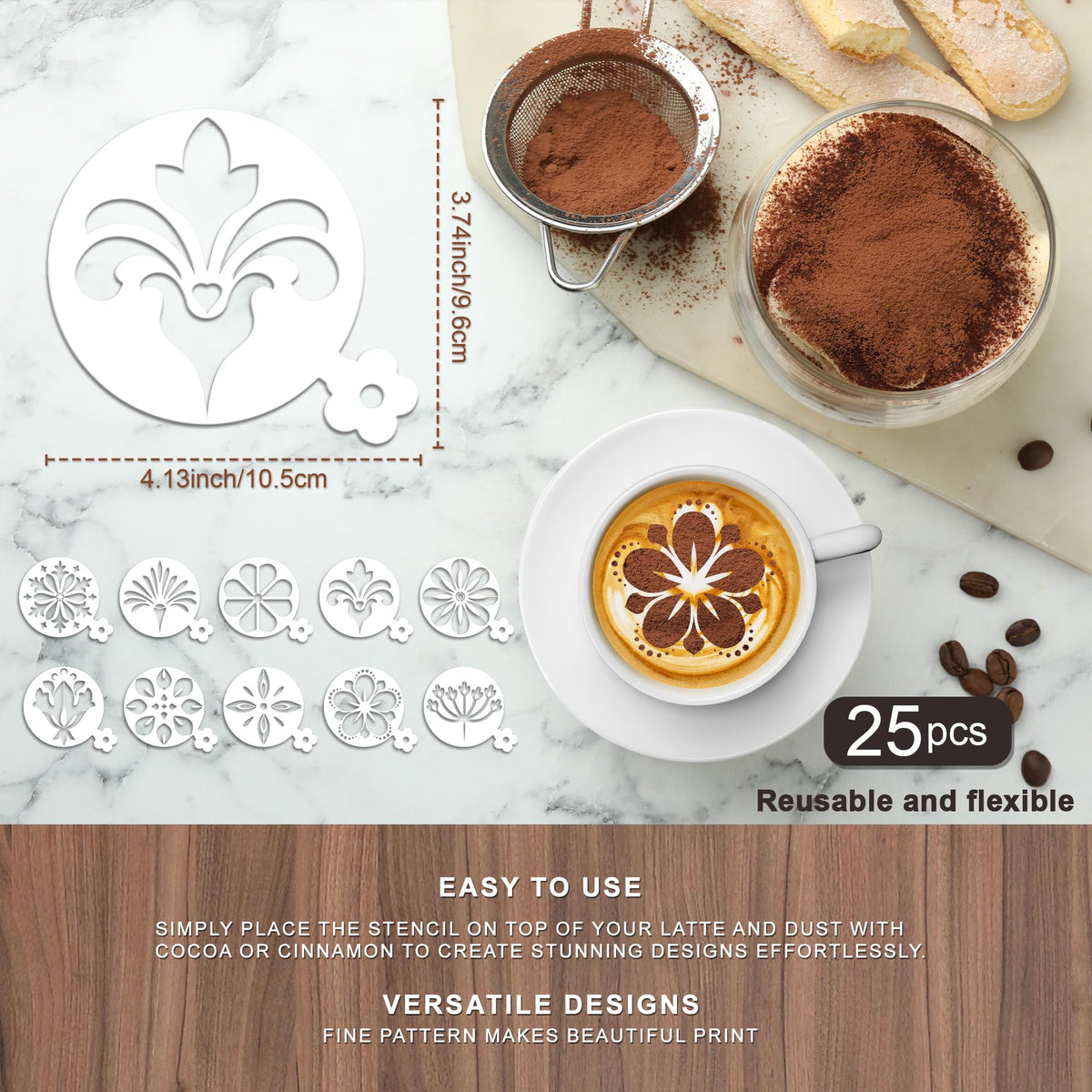 Sitsink Mandala Cookie Coffee Stencils - 25 Pcs Mandala Latte Art Cookie Stencils for Coffee Cake Bread Decor, Reusable Bread Template for Sourdough Decoration Tools Baking Stencil
