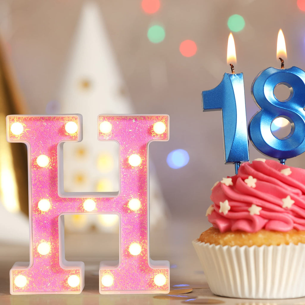 Foaky Pink Light up Letters，Pink Party Decorations,Girls Room Decor,Glitter Light Up Letters,Alphabet Letter Sign for Night Light Birthday Party Girls Gifts, Home Bar Decoration（I）