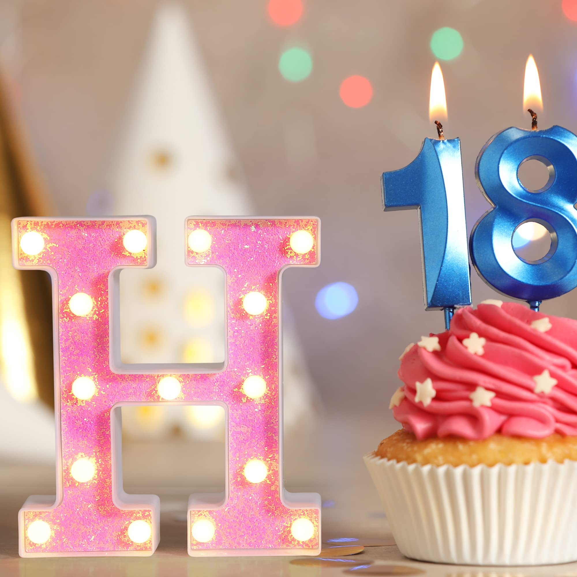 Foaky Pink Light up Letters，Pink Party Decorations,Girls Room Decor,Glitter Light Up Letters,Alphabet Letter Sign for Night Light Birthday Party Girls Gifts, Home Bar Decoration（O）
