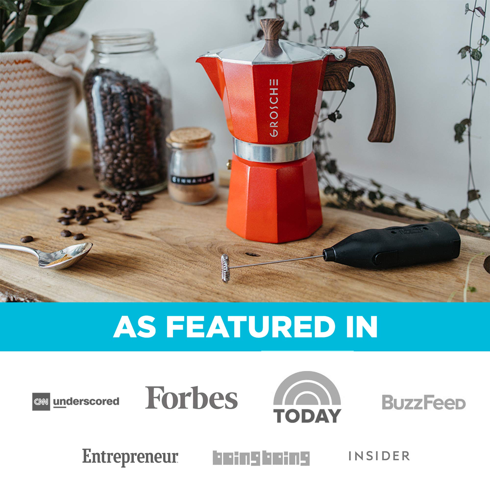 GROSCHE Milano Stovetop Espresso Maker Moka Pot 9 espresso Cup, 15.2 oz, Red - Cuban Coffee Maker Stove top coffee maker Moka Italian espresso greca coffee maker brewer percolator