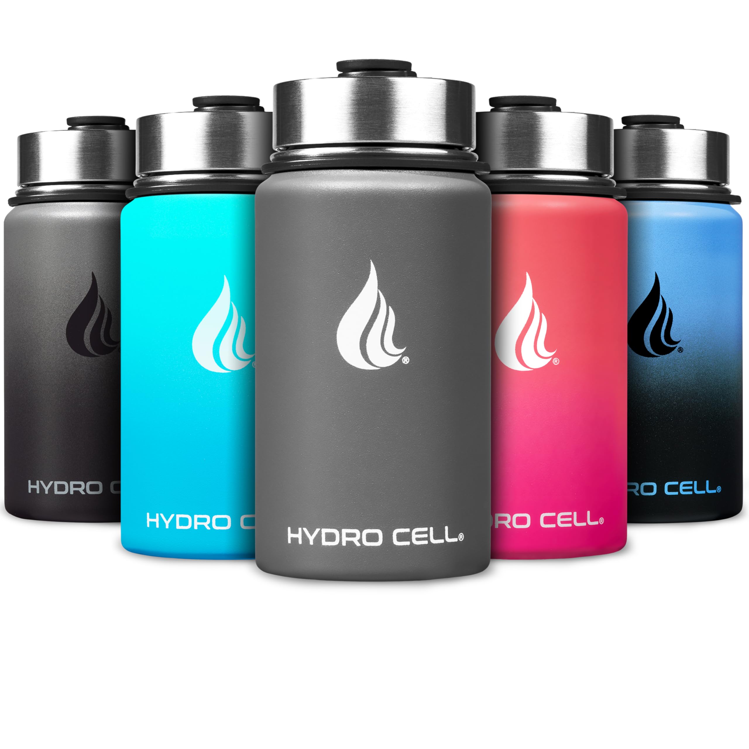 HYDRO CELL Stainless Steel Insulated Water Bottle with Straw - For Cold & Hot Drinks - Metal Vacuum Flask with Screw Cap and Modern Leakproof Sport Thermos for Adults (Graphite 14oz)