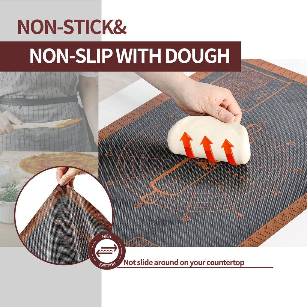 Silicone Pastry Mat Extra Large with Measurements 26''x16'' for Reusable,Non-slip Silicone Baking Mat, Counter, Dough Rolling, Oven Liner,Fondant/Pie Crust (Translucent_Orange, 16''W x 26''L)