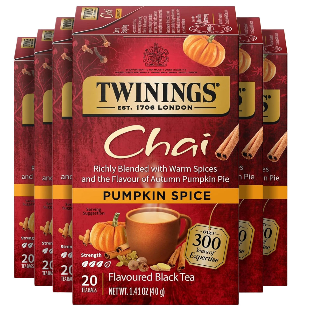 Twinings English Breakfast Black Tea Individually Wrapped Bags, 20 Count (Pack of 6), Flavourful, Robust, Caffeinated, Enjoy Hot or Iced, 120 Teabags