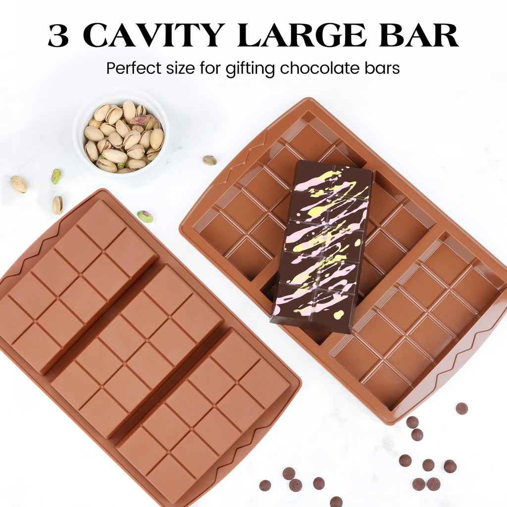 KASHME 4 Pcs Chocolate Bar Mold Deep Dubai 0.85 Inch Stuffed Chocolate Molds Silicone Large Break Apart Silicone Molds (10 Snap + 5 Snap）