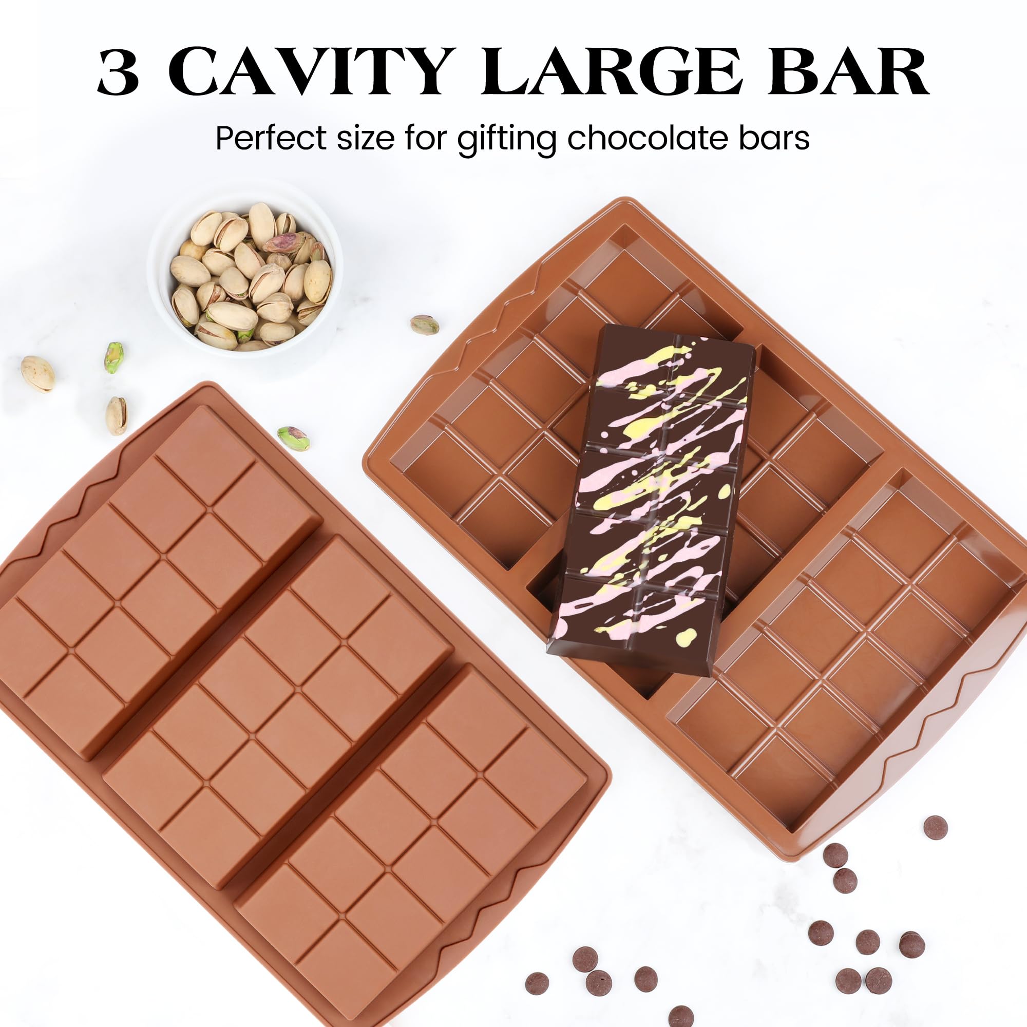 KASHME 1 Pc Chocolate Bar Mold Deep Large Chocolate Molds Silicone Break Apart Thick Silicone Molds for Candy Bar, With 100 Pcs Bags and 1 Pc Scraper Set (10 Snap）