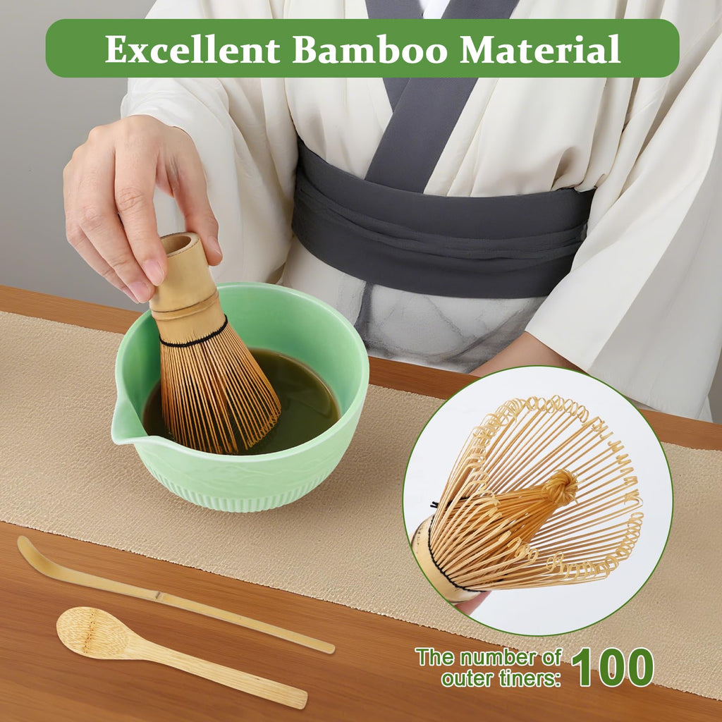 PHILORN Matcha Whisk Set, 9Pcs Ceramic Macha Kit, Matcha Set Whisk and Bowl with Spout, Whisks, Holder, Bamboo Scoop, Scoop Rest, Sifter and Tea Towel for Macha Lover (Cyan)