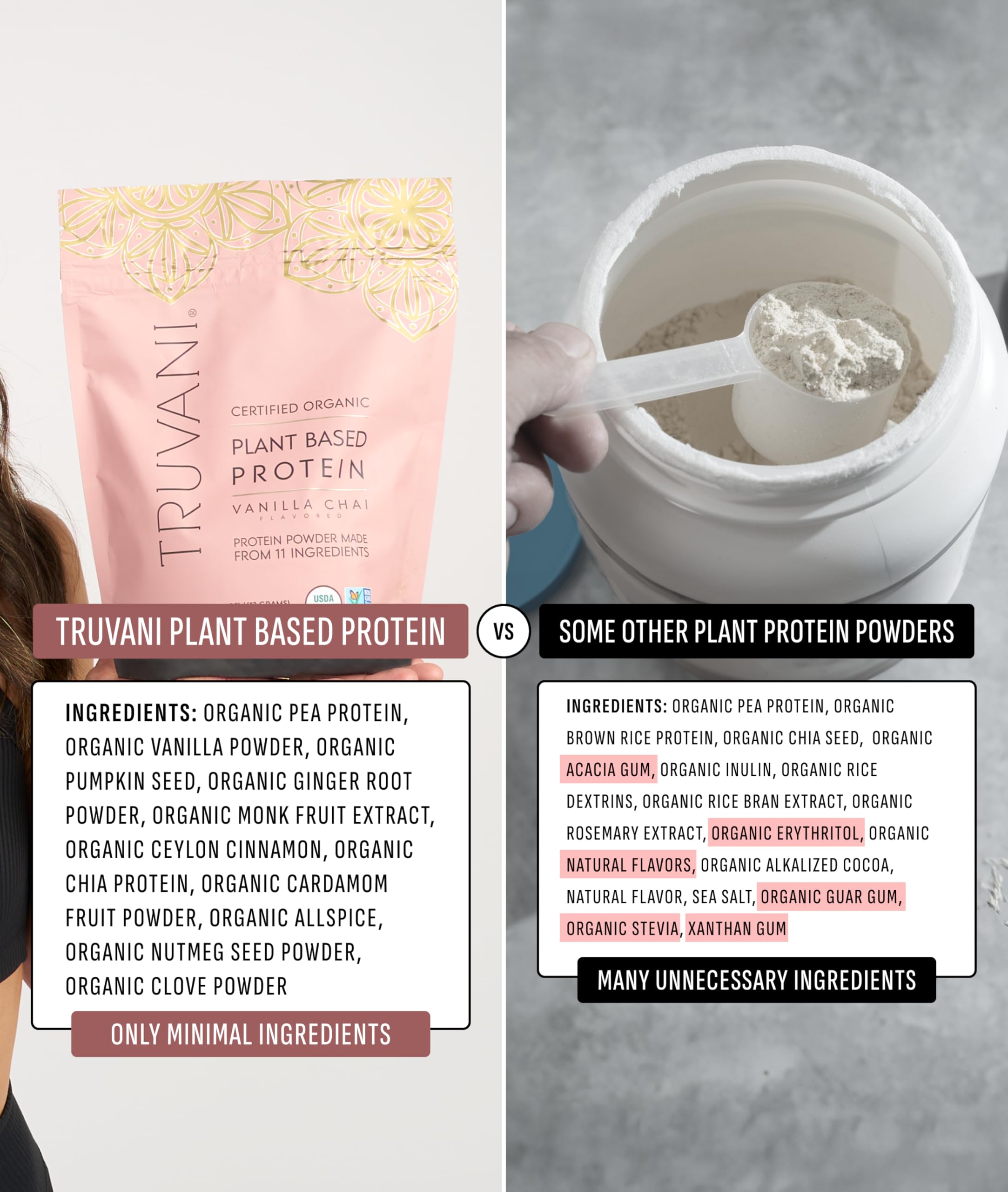 Truvani Organic Plant Based Protein Powder | Vanilla Chai | 10 Servings