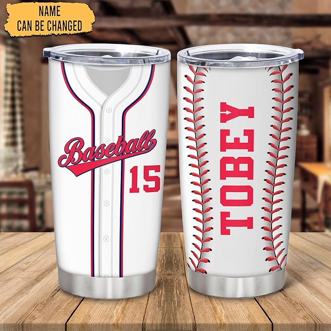 Hyturtle Personalized Baseball Tumbler Baseball Players Design Stainless Steel Double Walled Vacuum Insulated Tumblers 20oz30oz Coffee Travel Mug Cup Christmas Gift For Men Boys Friends Dad Sports Fan