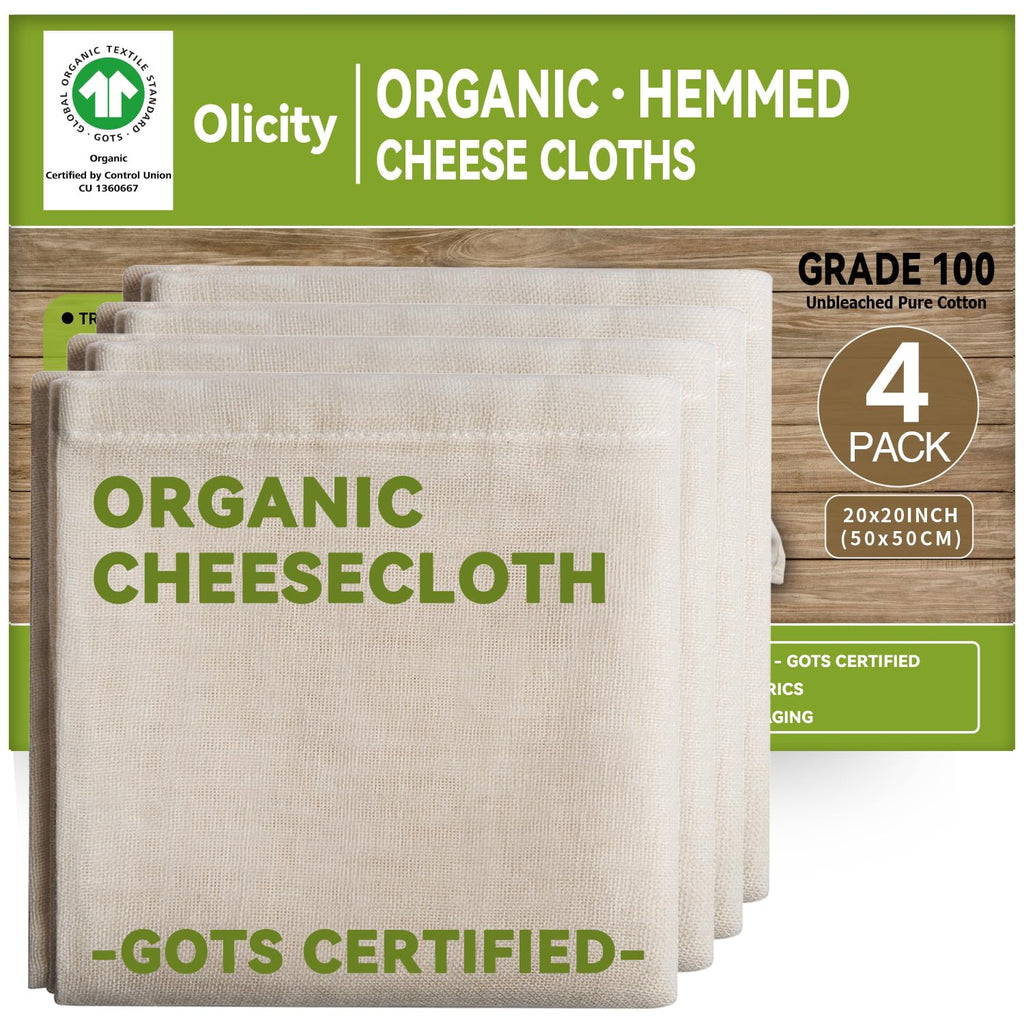 Organic Cheese Cloths, GOTS Certified,6Pack,20x20Inch Reusable Cheese Cloth