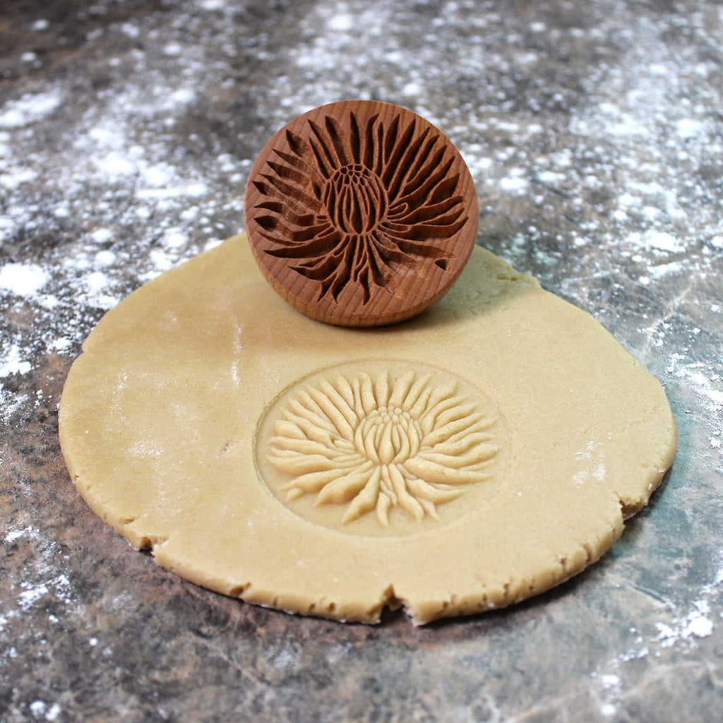 Fun Food Tools, Wood Cookie Stamp, 2.5 Inch (Blooming Chrysanthemum CS-010)