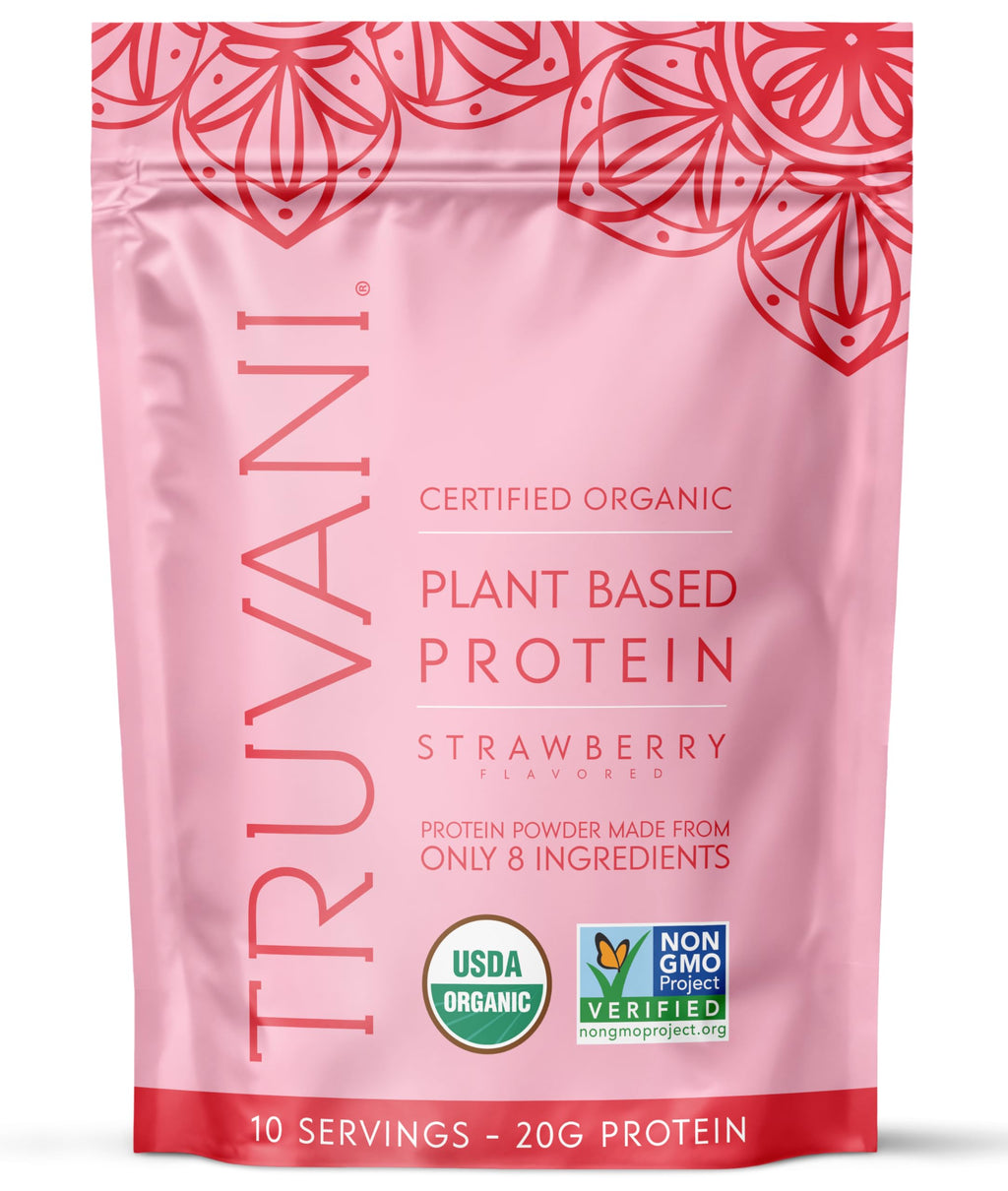 Truvani Organic Plant Based Protein Powder | Strawberry | 10 Servings