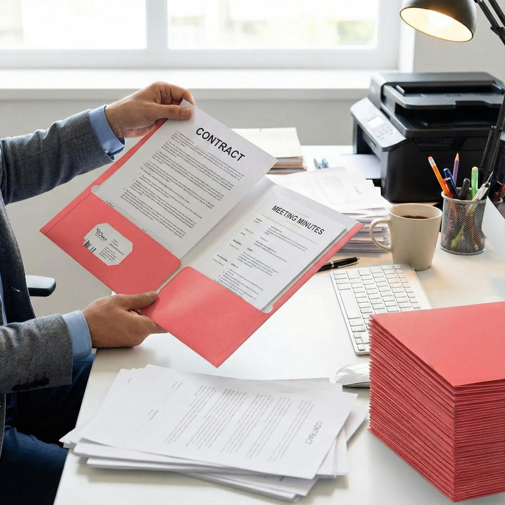Zzrywuty File folders with Pockets,Pink Two folders for documents,25 Pack Paper Folders with Card Slot,Letter Size,School Students,Business,Home and Office Workers
