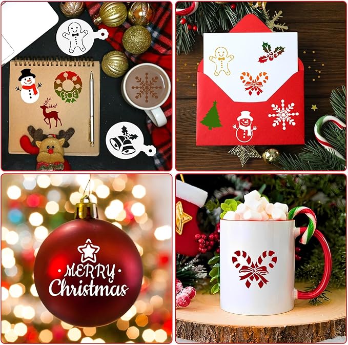 JULBEAR 36 Pieces Reusable Cookie Cake Stencils, Templates Mold Tools for Christmas Halloween Thanksgiving Cookies Baking Painting Dessert Coffee DIY Party Decoration