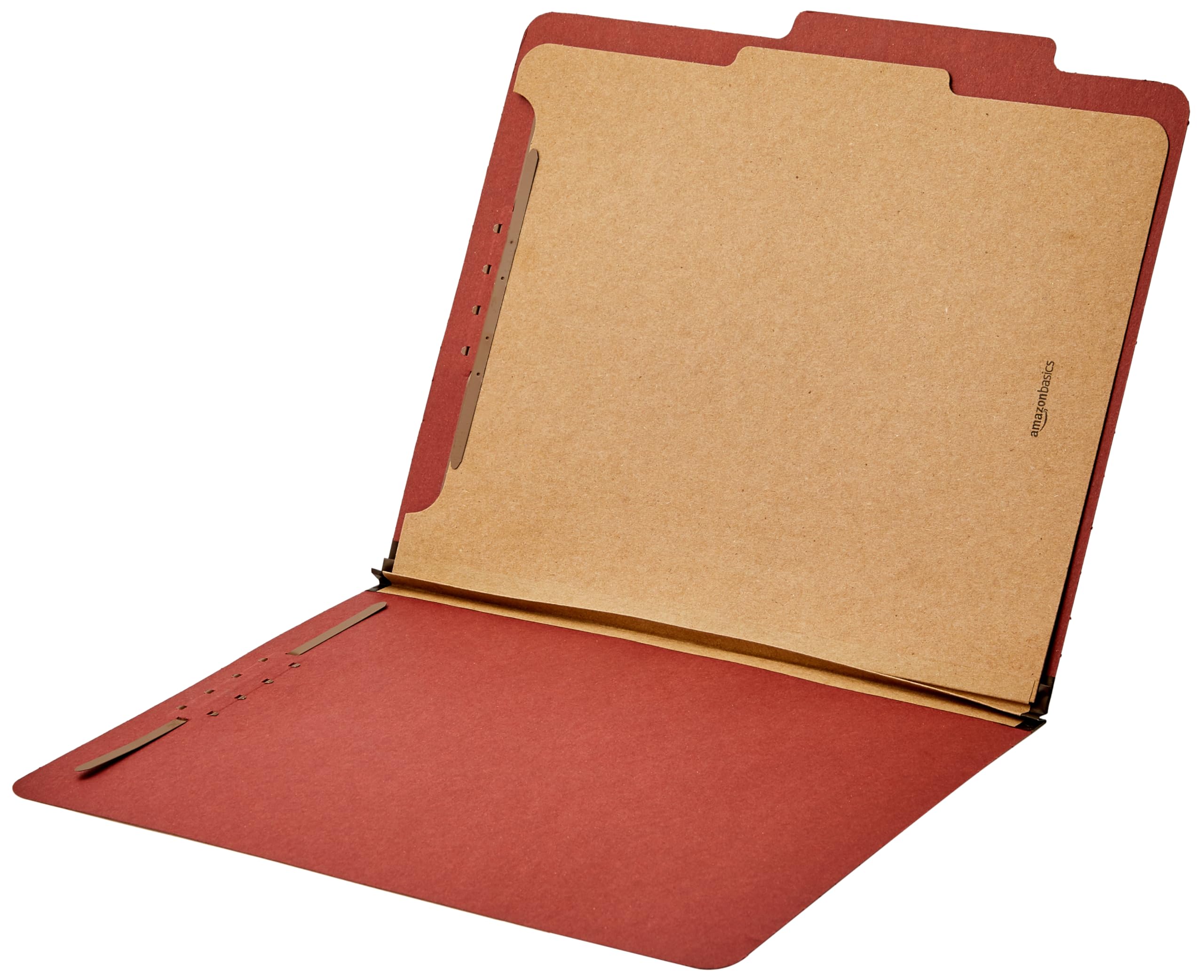 Amazon Basics Classification File Folder, 1 Divider, 2" Embedded Fasteners, Letter Size, 100% Recycled Material, Red, 10 Count