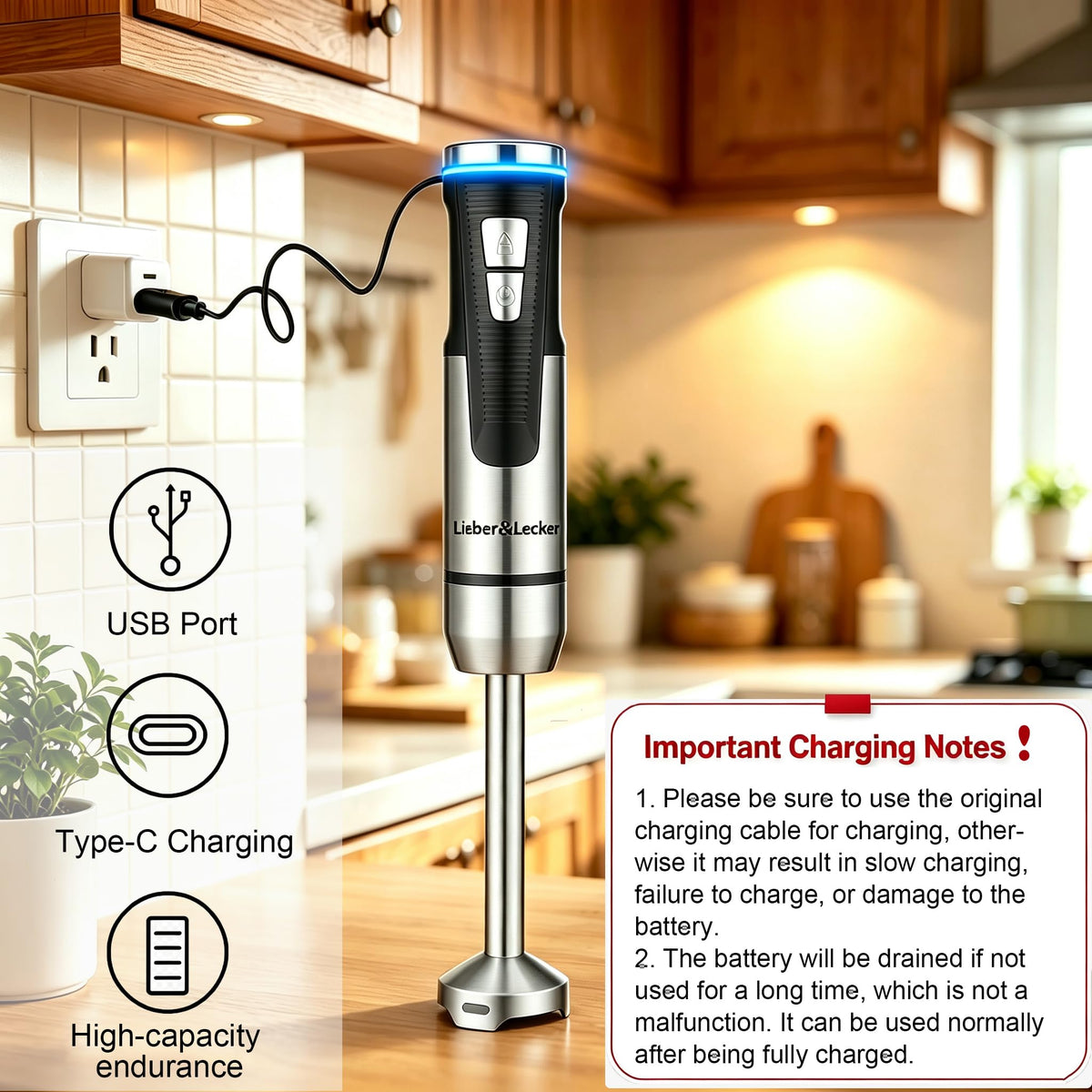 Liebe&Lecker Cordless Immersion Blender, 3-in-1 Handheld Stick Blender