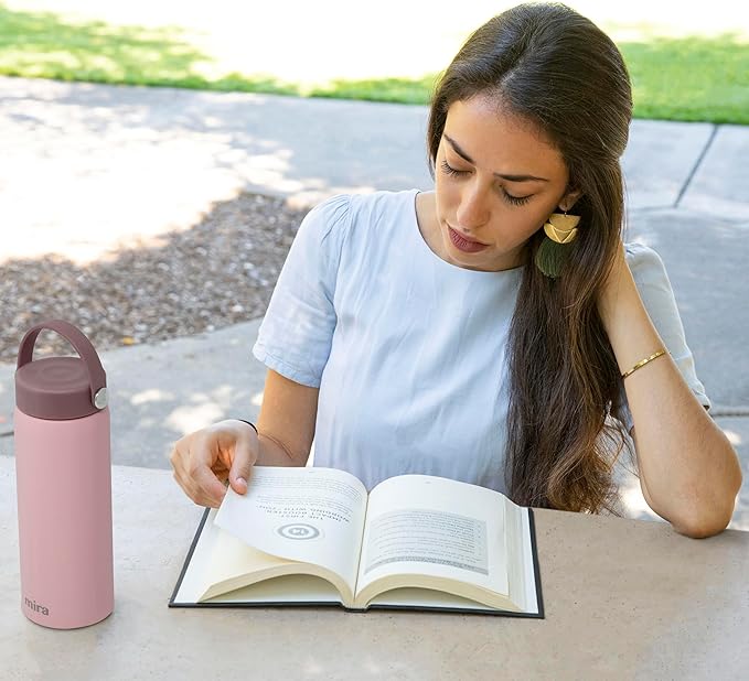 MIRA 18 oz Tea Infuser Thermos - Stainless Steel Travel Bottle with Removable Strainer for Loose Leaf Tea - Insulated Hot & Cold Brew Steeper - Punch Pink