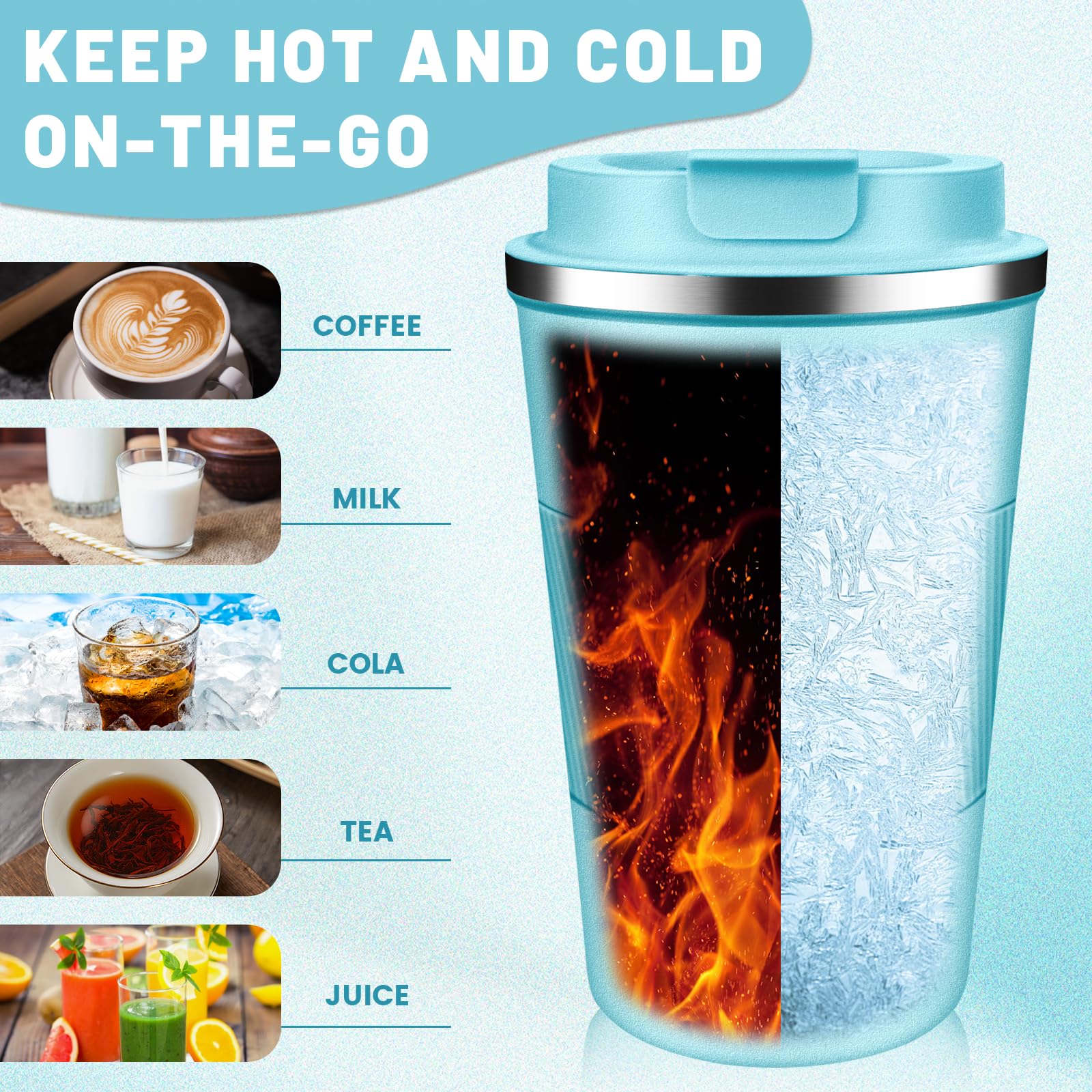 DUBUXW Insulated Coffee Tumblers with Flip Lid 12oz / 17oz, Stainless Steel Coffee Mug Leak Proof, Vacuum Insulated Coffee Mug Reusable Cup, Keeps Cold and Hot for Coffee Tea