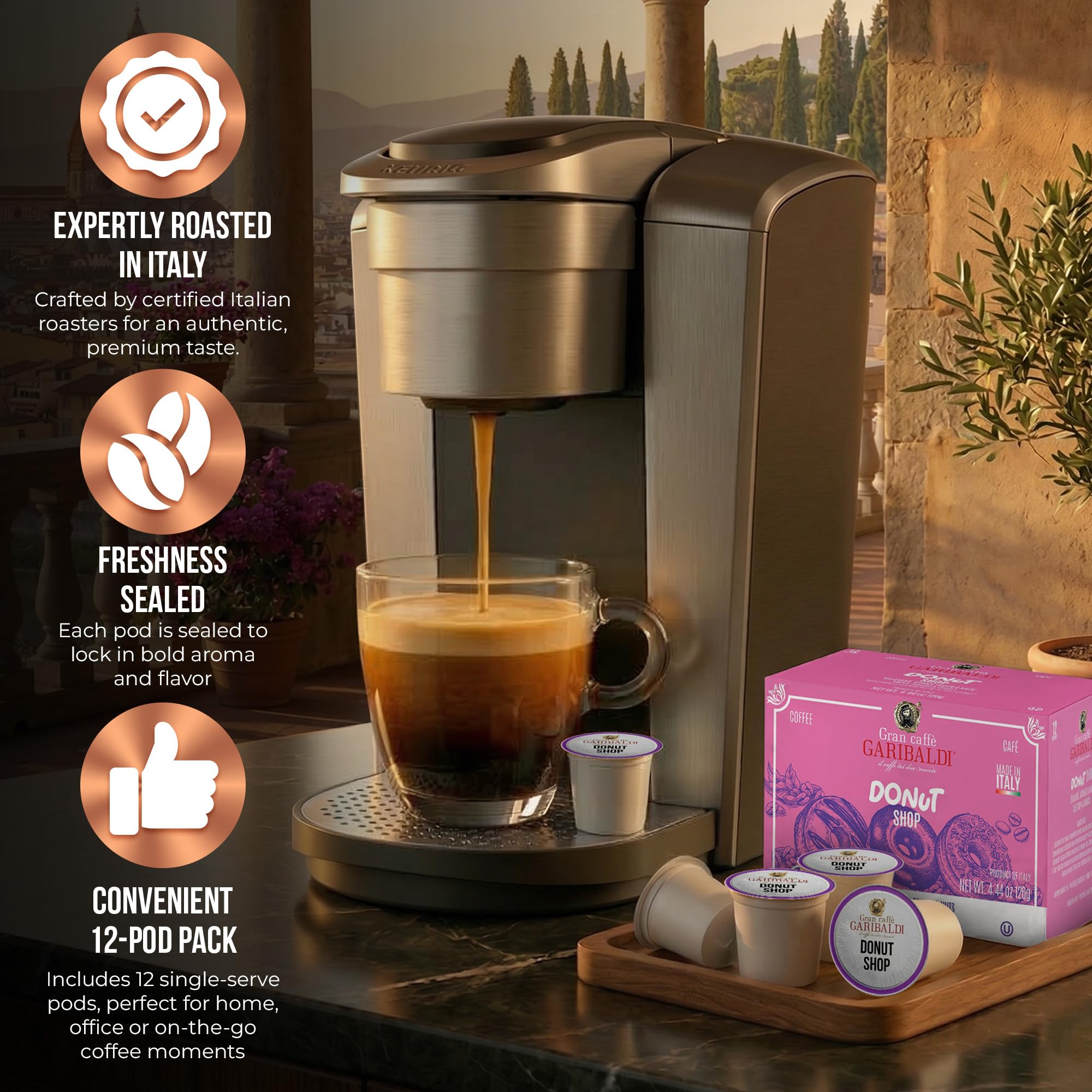 Caffè Garibaldi Donut Shop Coffee Pods, Light Roast, 72 Count Arabica Blend