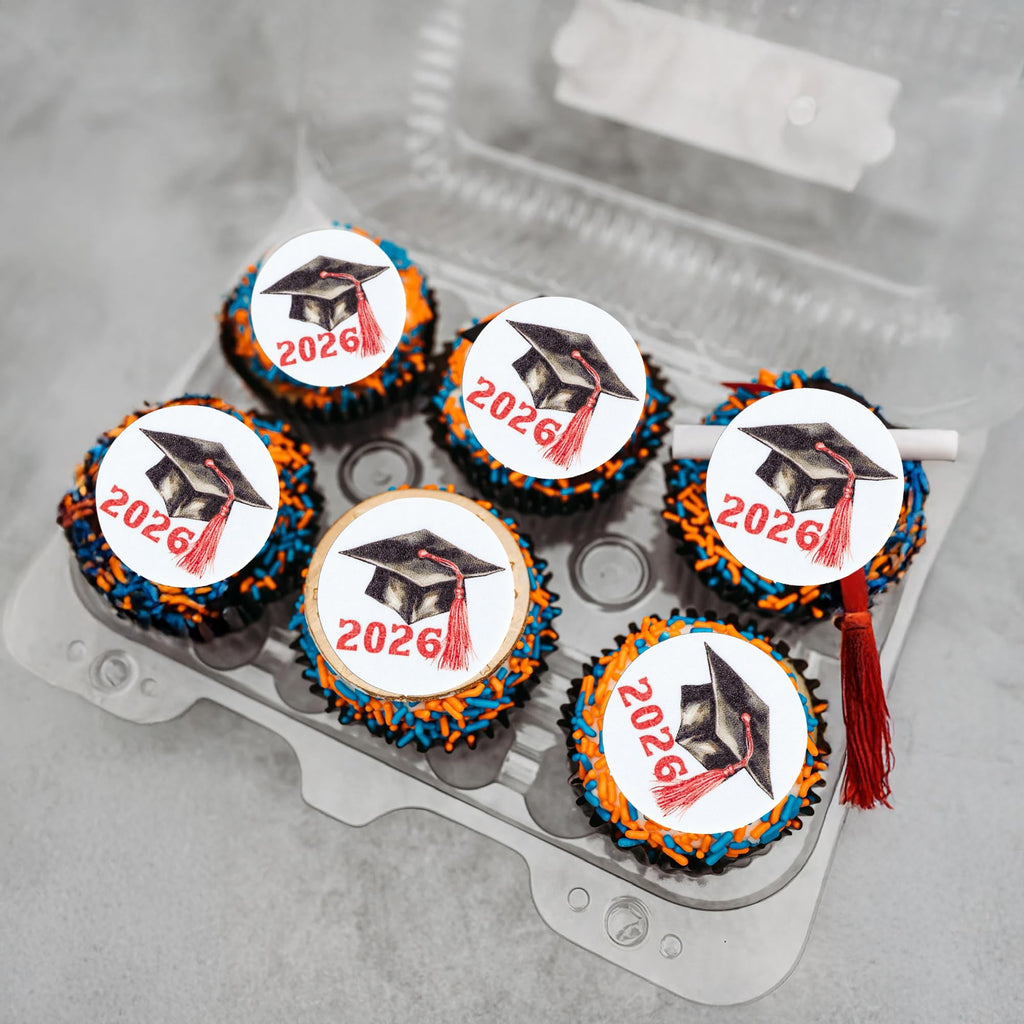 Gyufise 48Pcs Edible 2026 Graduation Cap Cupcake Toppers Wafer Paper Class of 2026 Grad Cap Cupcake Picks for 2026 Graduation Theme Party Cake Decorations Supplies Red