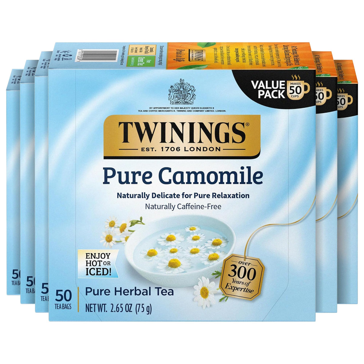 Twinings Pure Green Tea, Caffeinated, Tea Bags, 50 CT Box (6 Pack)