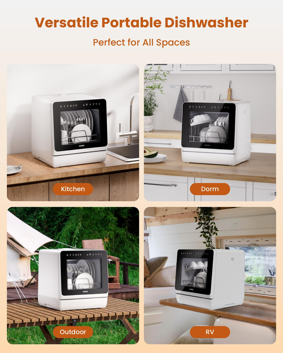 HAVA Countertop Dishwasher with Water Softener & Enhanced Energy Efficiency