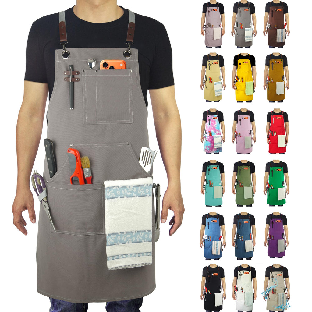 Stenffy Kitchen Apron, Work Apron, Canvas Apron, Dark Gray