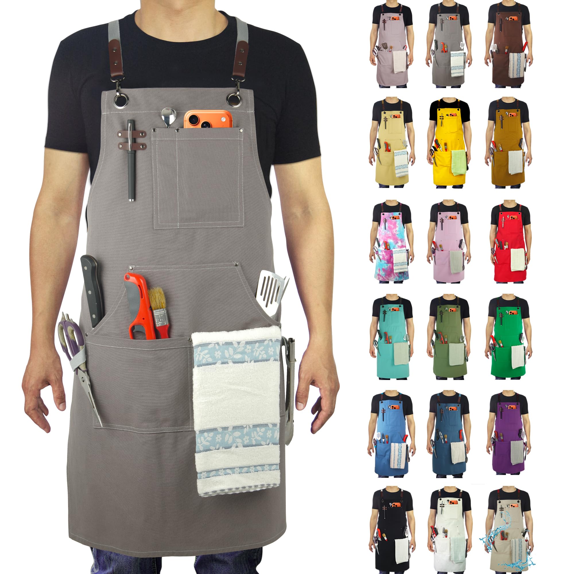 Stenffy Kitchen Apron, Work Apron, Canvas Apron, Dark Gray
