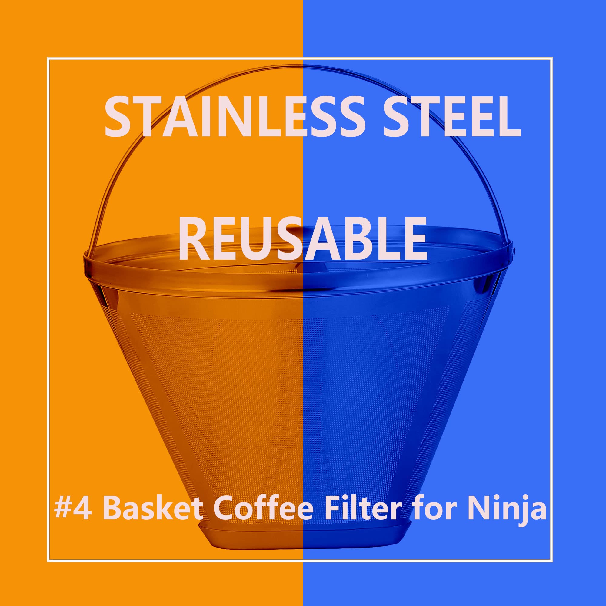 MJULY Reusable #4 Cone Coffee Filters for Ninja Dual Brew Pro Coffee Makers,Compatible with Ninja CFP301 CFP201,8-12 Cup Stainless Steel Basket