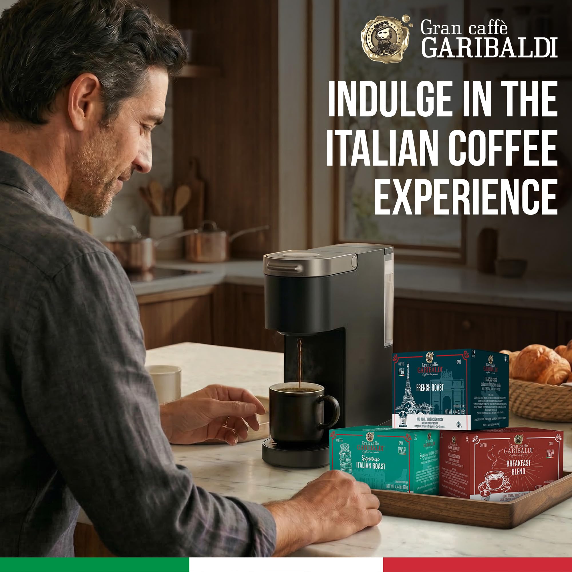 Caffè Garibaldi Colombian Coffee Pods, Medium Roast Arabica 12 Count K Cups