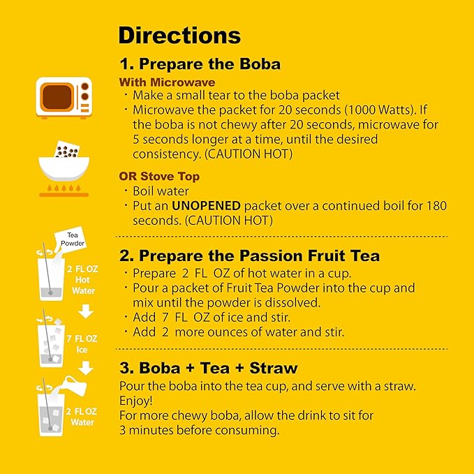 J WAY Instant Passionfruit Pineapple Green Tea Kit with Authentic Fruity Colorful Tapioca Boba, Ready in Under One Minute, Paper Straws Included - 6 Servings