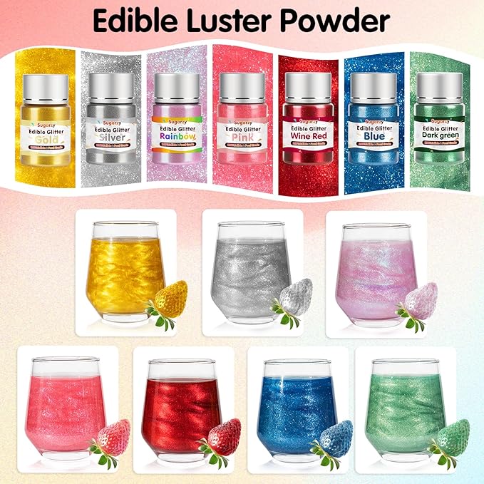 Edible Silver Glitter for Drinks, Food Grade 10g Silver Sprinkles Cake Decorating Supplies, Edible Luster Dust for Cocktail Beverages,Halloween Food Coloring Shimmer Powder for Baking,Cake Cupcakes Cookies Drinks Eggs Candy Strawberries Decorations