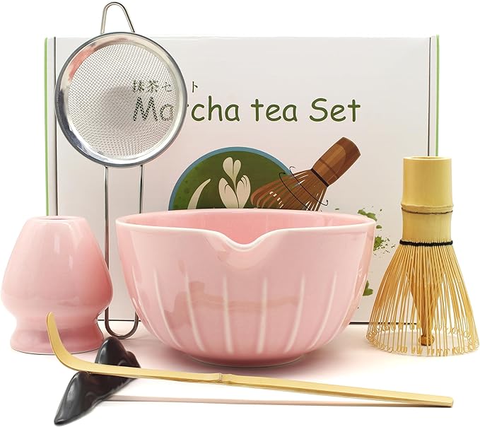7 Pieces Matcha Whisk Set - Ceramic Matcha Kit with Bowl, Whisk, Holder, Bamboo Scoop, Rest, Sifter, and Tea Towel – Elegant Matcha Gift Set for Women
