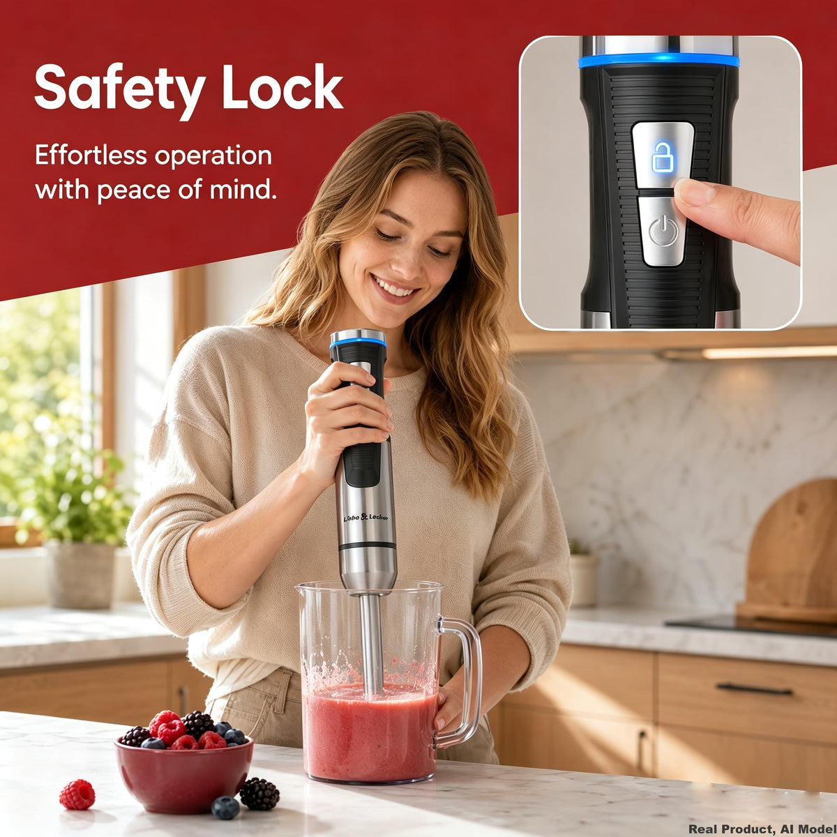 Liebe&Lecker Cordless Immersion Blender, 3-in-1 Handheld Stick Blender