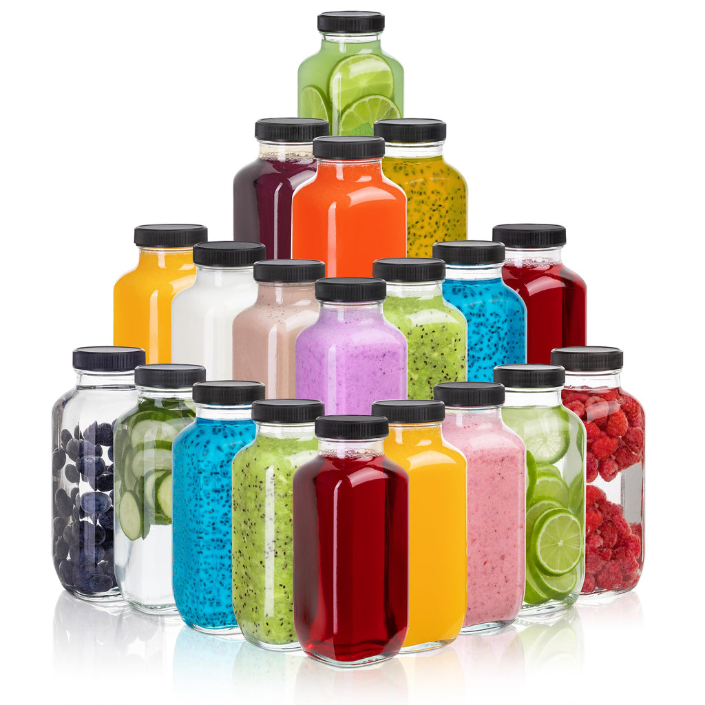 umud Juice Bottles with Lids, 16 Oz - Set of 20 - Clear Glass Jars with Caps - Reusable Empty Drink Containers for Juicing, Smoothies, Water, Milk, Kombucha Storage, Wellness Shots and More (20)