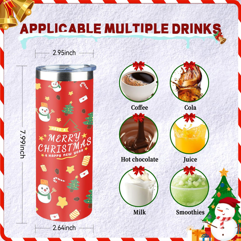 FristChoice 20oz Christmas Skinny Tumbler with Lid and Straw,Stainless Steel Vacuum Insulated Tumbler Cup Double Wall Travel Coffee Mug Christmas Gifts for Women Men(Xmas Elements,2)