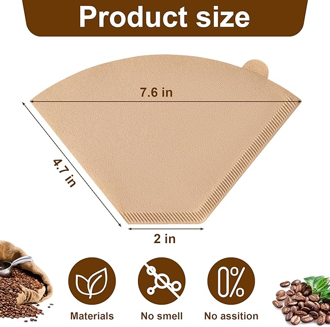 Coffee Filters, #4 Cone Coffee Filter 200 Count, Unbleached Natural Paper Filter 8-12 Cup, Disposable for Pour Over and Drip Coffee Maker
