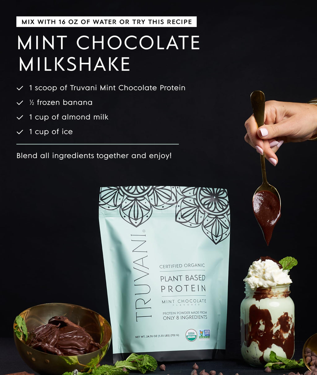 Truvani Organic Plant Based Protein Powder | Mint Chocolate | 20 Servings