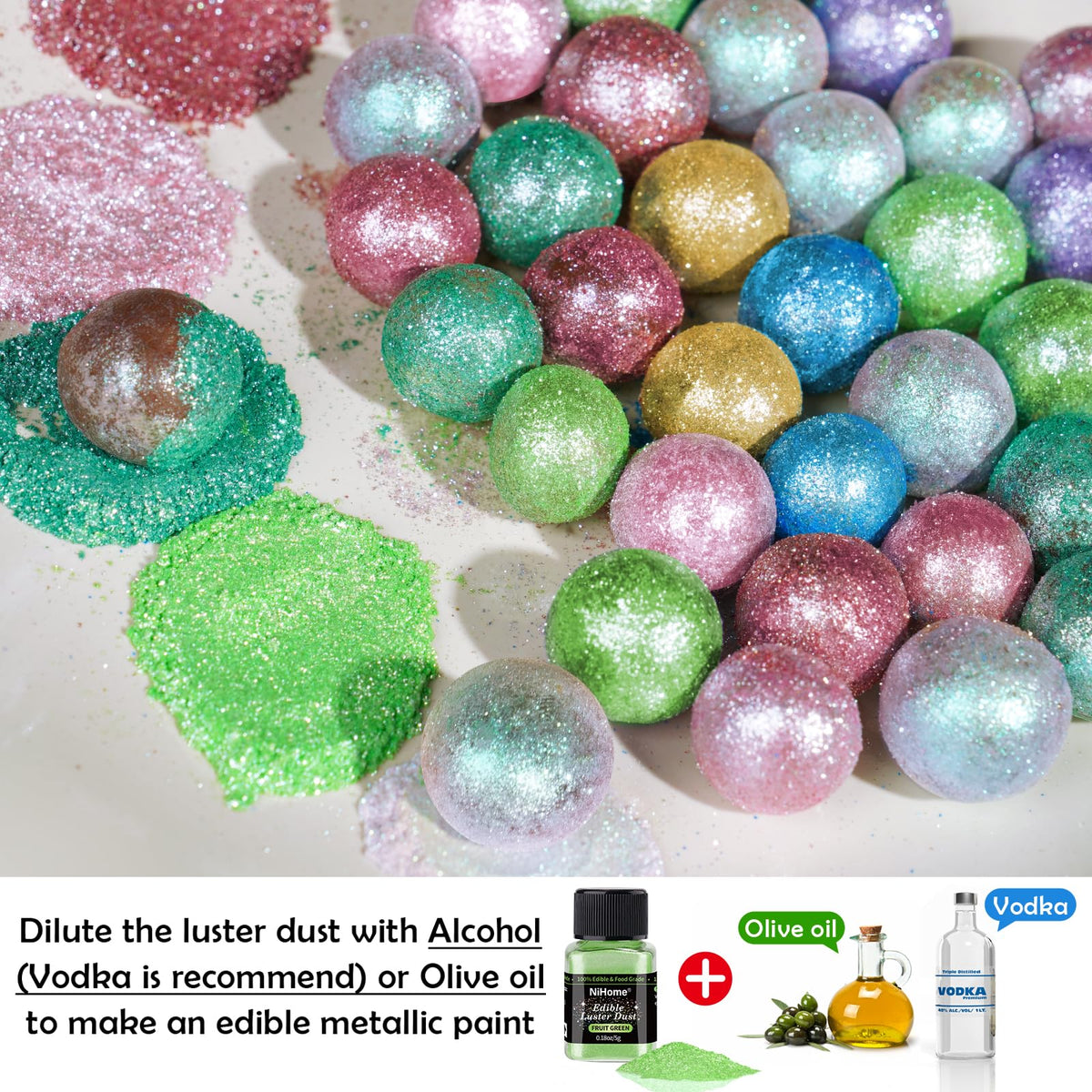 NiHome Edible Food-Grade Glitter Powder Glimmer Luster Dust Metallic Fancy Food Decorating Sprinkle Glimmery Dust for Drink Wine Beverage Cake Bakery Vegan Allergen-Free (Sunlit, 0.35oz/ 10g)