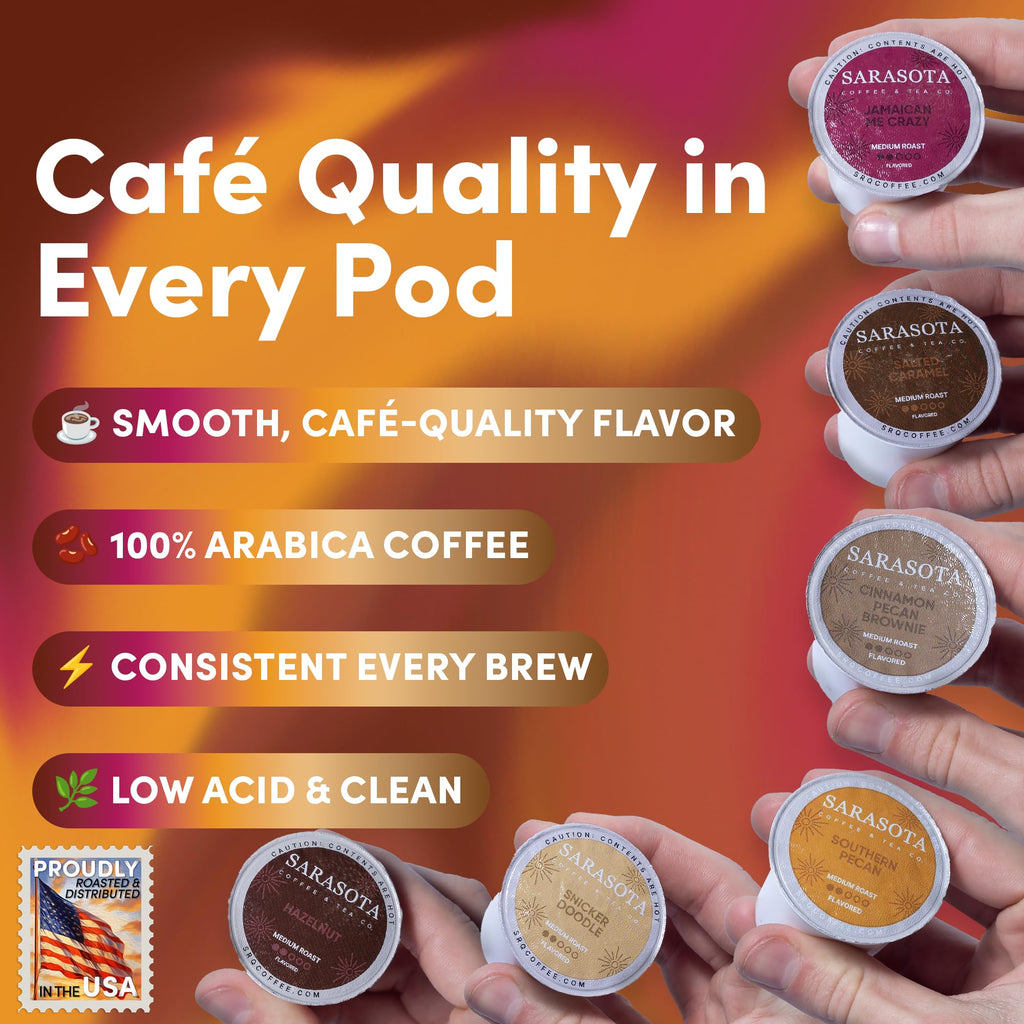 Sarasota K-Cup Coffee Pods | Medium Roast Flavored Coffee | Flavored Variety K Cups | Single Serve for Keurig Brewers | Gourmet, Low Acid, Mold Free | 24 Count