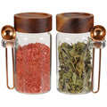 8oz Small Glass Spice Jar with Spoon Airtight Screw Wood Lid Clear Sugar Herb Container Food Storage Canisters Bottle for Seasoning Coffee Ground Bean Kitchen Tea Overnight Oats Bar(2×250ml(8.4oz))