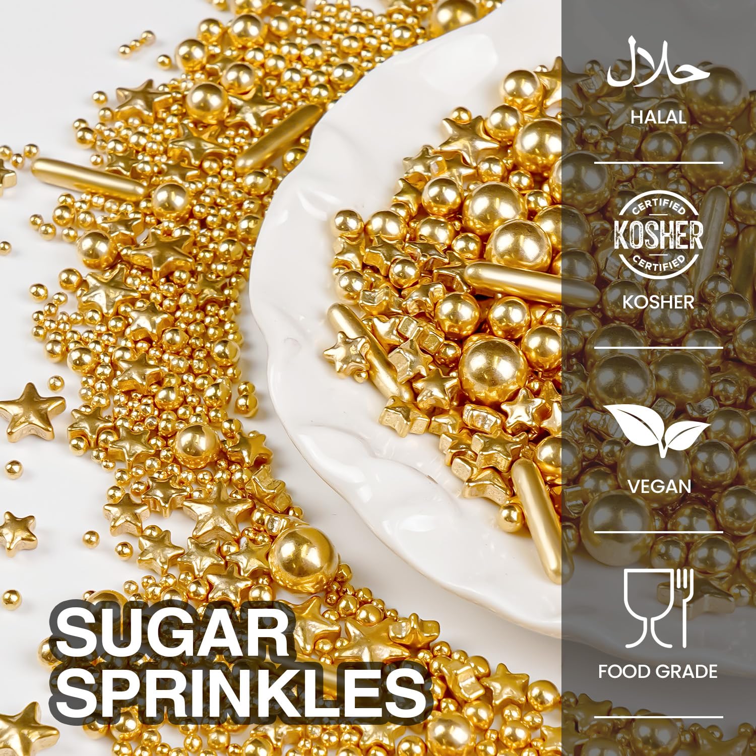 Gold Pearl Star Rods Sprinkles Edible, 150g/5.29oz, Edible Gold Pearls Sprinkles for Cake Decorating, Cupcakes Cookies Toppers, Holiday Sprinkles, Party, Birthday Supplies