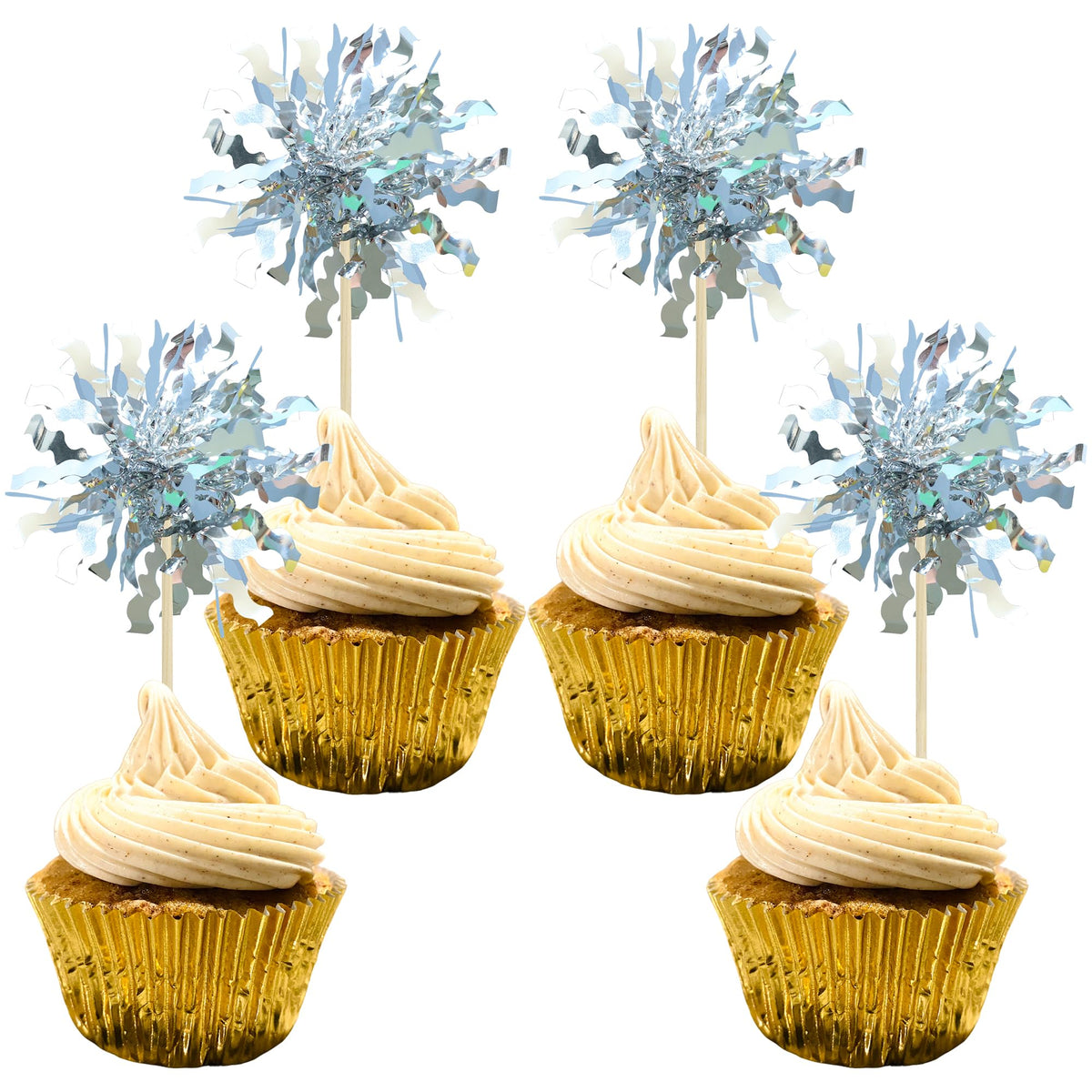 Gyufise 30Pcs Foil Firework Cupcake Toppers Sparkle Tinsel Cake Toppers Tinsel Drink Cake Decoration Cocktail Picks for Birthday Wedding Graduation Party Supplies Dark Blue