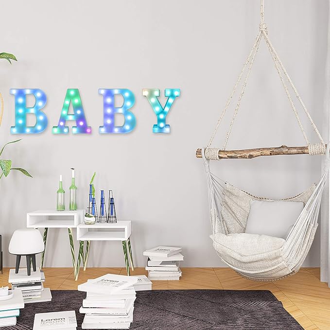 Foaky Colorful LED Letter Lights with Remote,Marquee Light Up Letters Sign for Night Light Wedding/Birthday Party Battery Powered Christmas Lamp Home Bar Decoration(F)