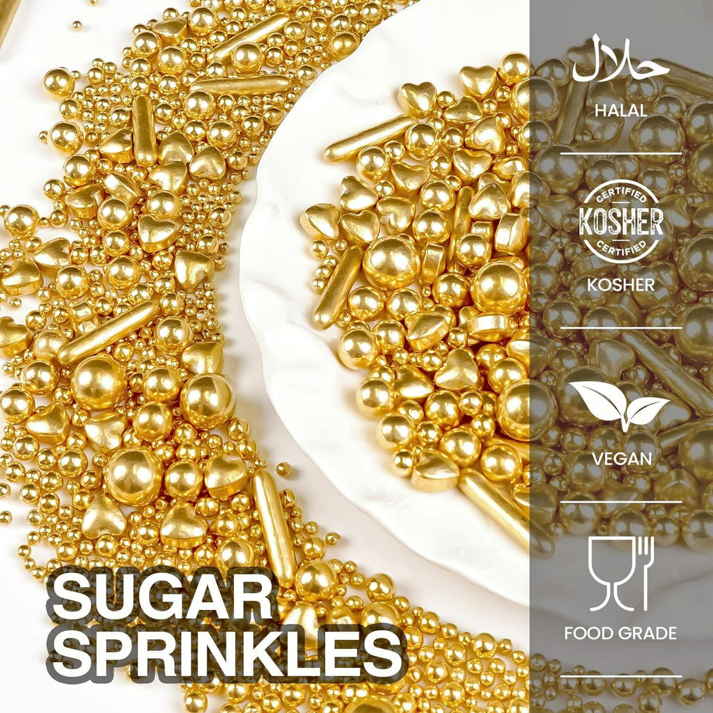 Gold Pearl Heart Sprinkles for Cake Decorating, 150g/5.29oz Mix Size Sugar, Heart Cake Decoration, Golden Sprinkles, Love Sprinkles, Cupcakes, Baking, Wedding Party Supplies
