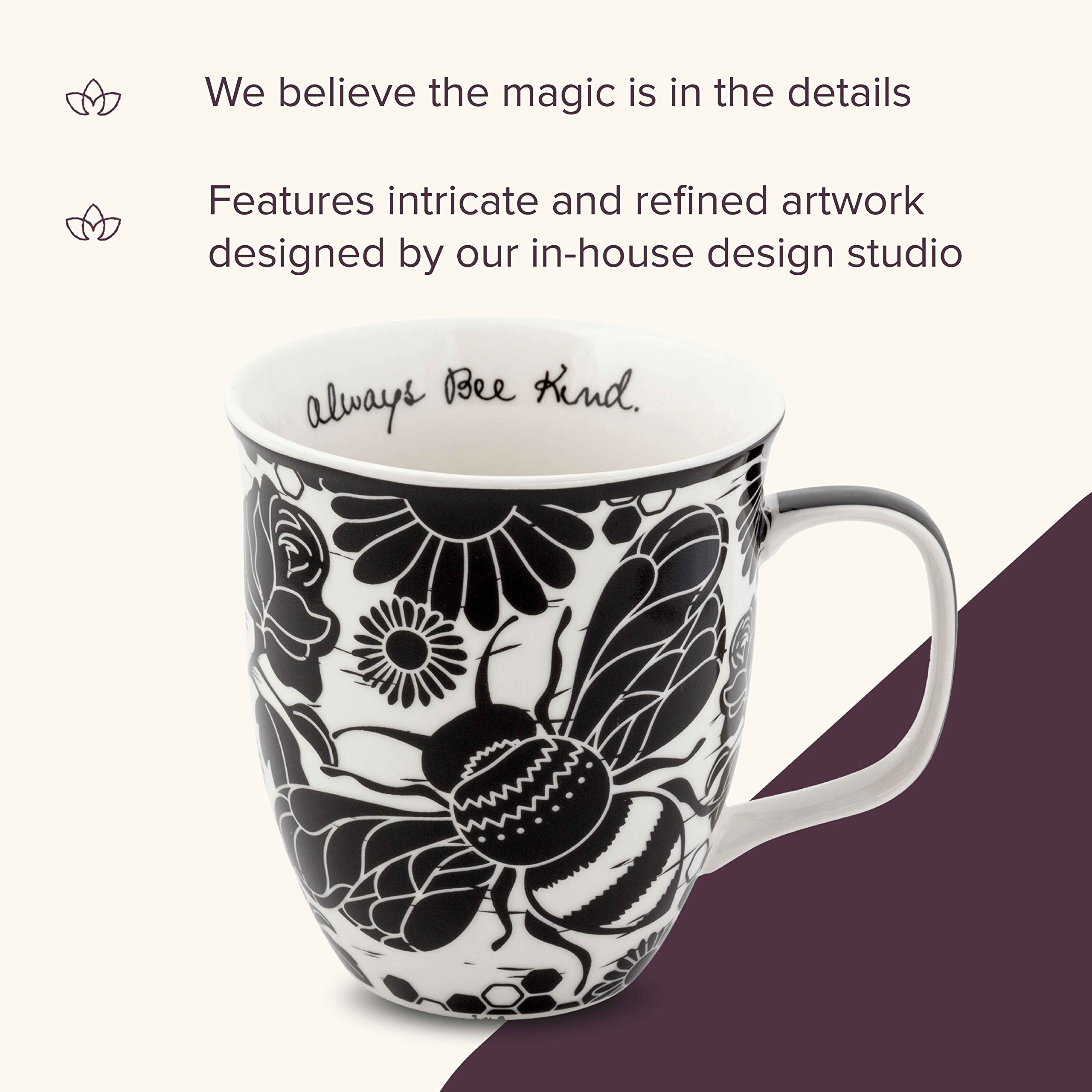 Karma Gifts 14 oz Black and White Boho Mug Bee - Cute Coffee and Tea Mug - Ceramic Coffee Mugs for Women and Men