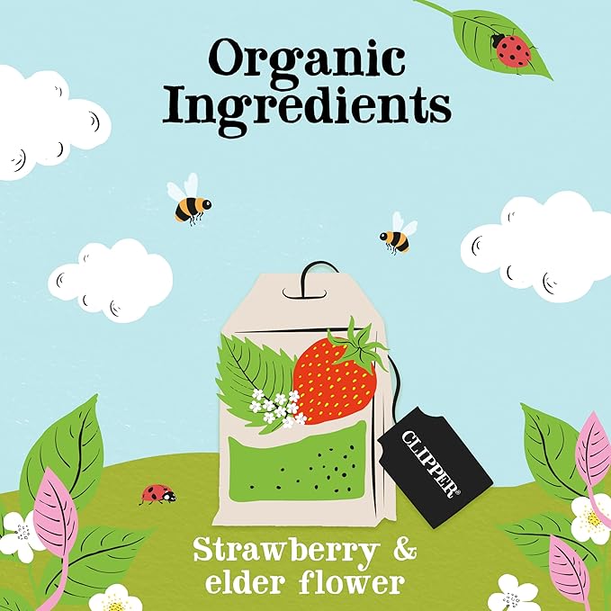 Clipper Tea Strawberry & Elderflower Herbal Tea – Caffeine Free, USDA Organic, Great Hot or Iced – Refreshingly Fruity, Natural, Fair & Delicious – 50 Tea Bags