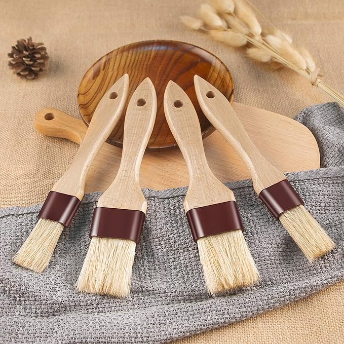 Pastry Brushes for Baking Basting Brush with Boar Bristles and Beech Hardwood Handles Culinary Oil Brush for Barbecue Butter Grill BBQ Sauce Baster Marinade Kitchen Food Cooking Brushes (1/1.5/2/3")