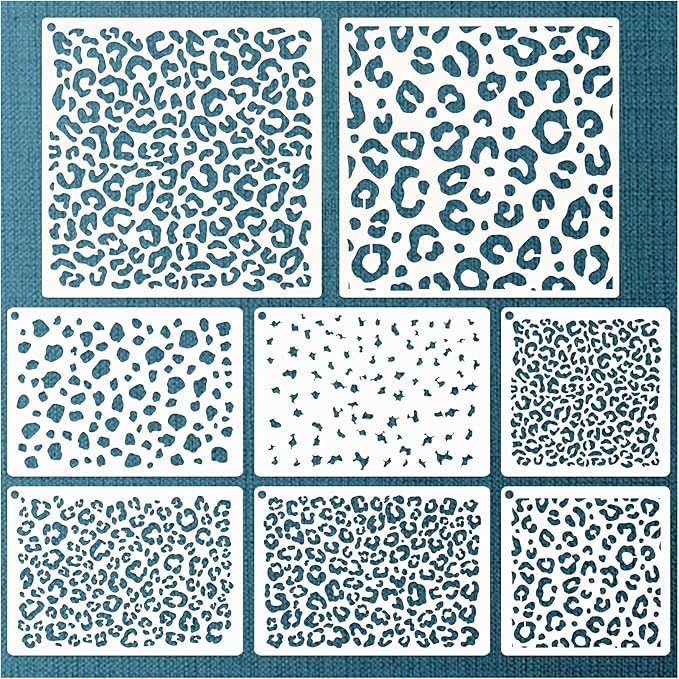 Large Reusable Leopard Print Stencils - 8 Leopard Designs for Painting, Wood Burning, DIY Art, Craft, Fabric, Shirt, Canvas, Furniture